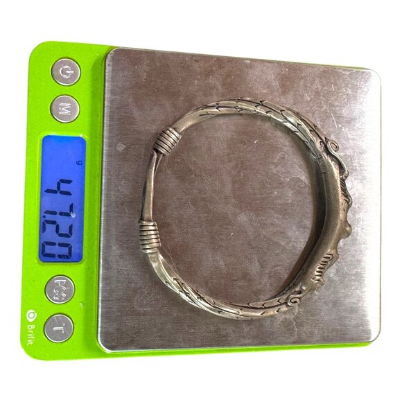 Vtg Dragon Head Double Oriental Theme Tibetan Handmade Silver Bangle Bracelet - Picture 5 of 10